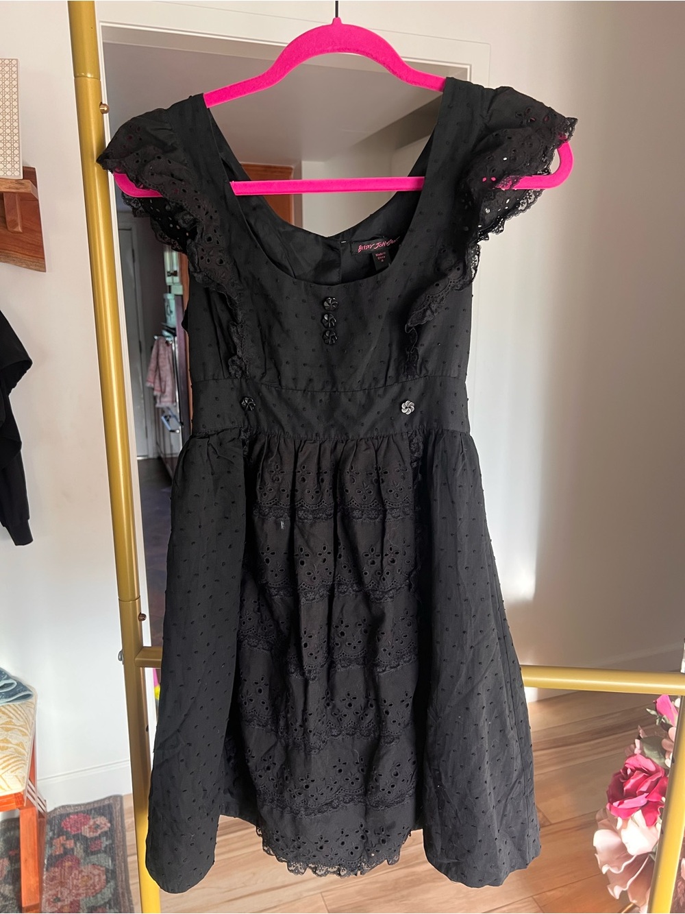 Vintage Betsey Johnson Black Eyelet Dress